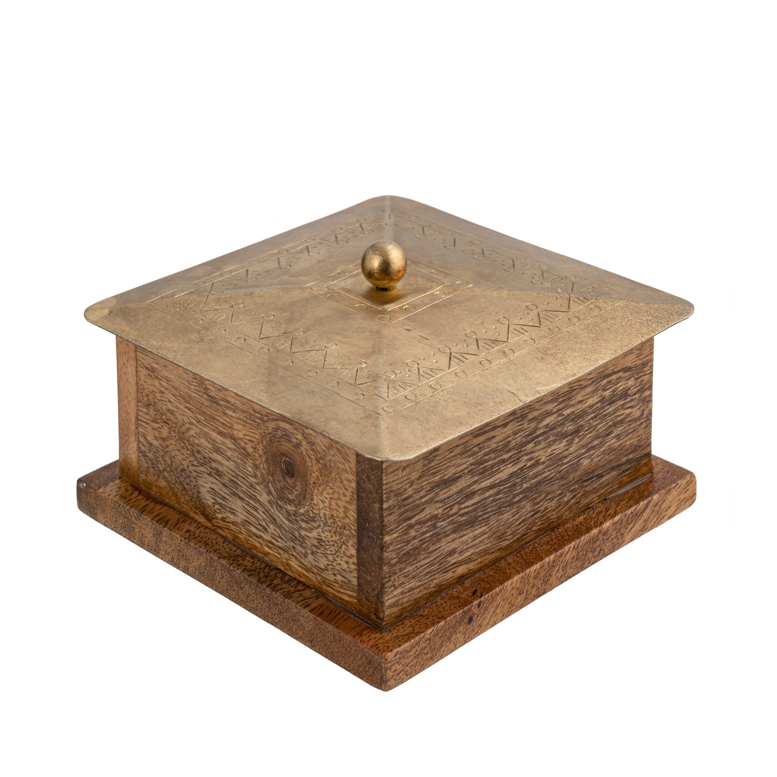 Handcrafted Sqaure Mango Wood Box - 12.5x12.5x7cms