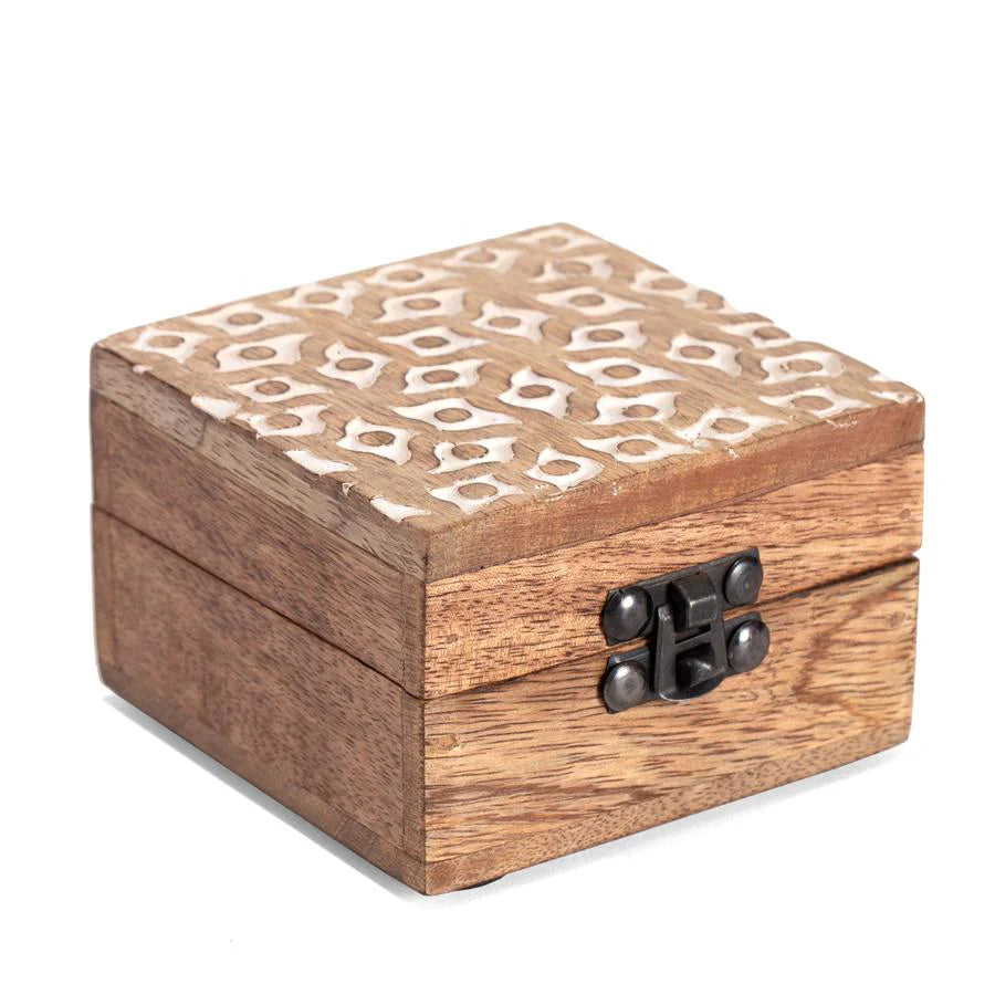 Handcrafted Square Wood Carved Box