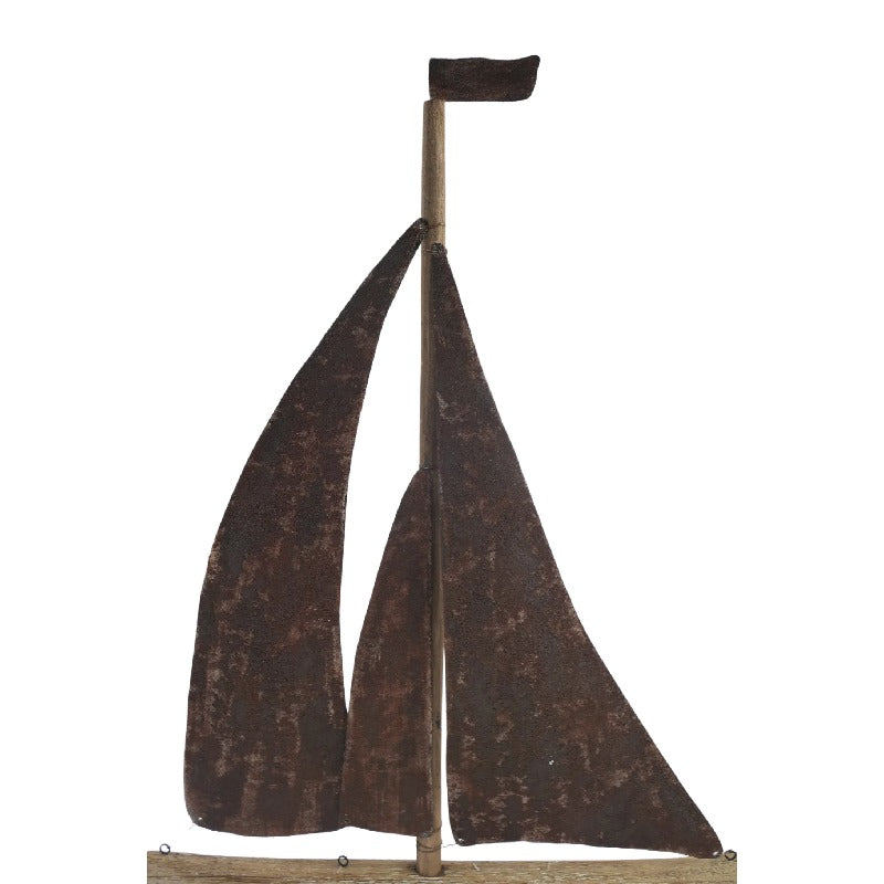 Handcrafted Timber & Rust Metal Sailboat - 47×8.5x70cms