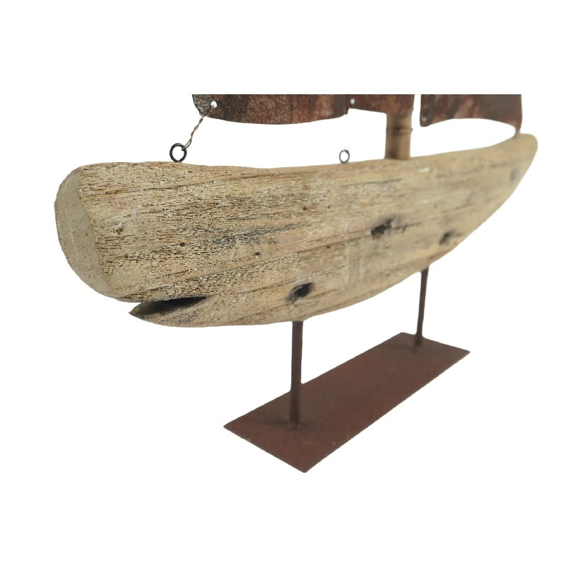 Handcrafted Timber & Rust Metal Sailboat - 47×8.5x70cms