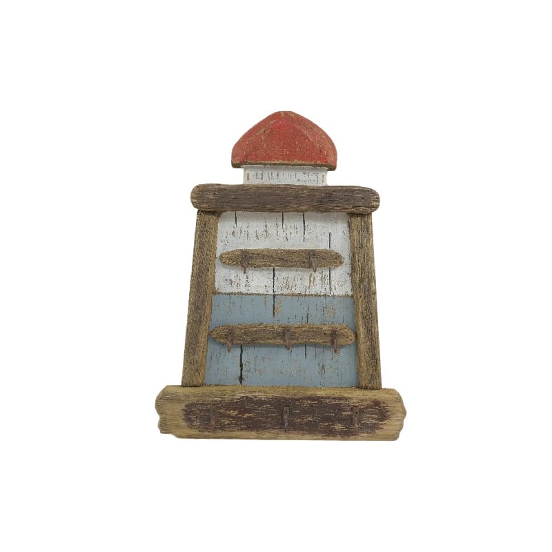 Handcrafted Wall Hanging Lighthouse with 5 Hooks - 30x5x38cms