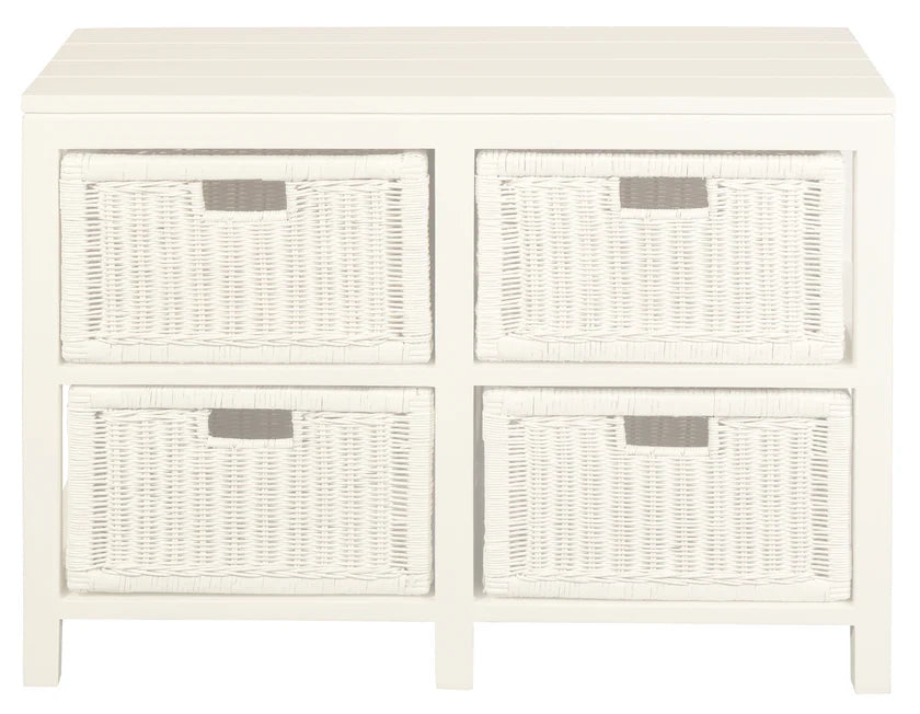 Handcrafted White Rattan 4-Drawer Cabinet - White