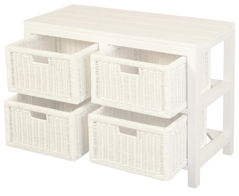 Handcrafted White Rattan 4-Drawer Cabinet - White