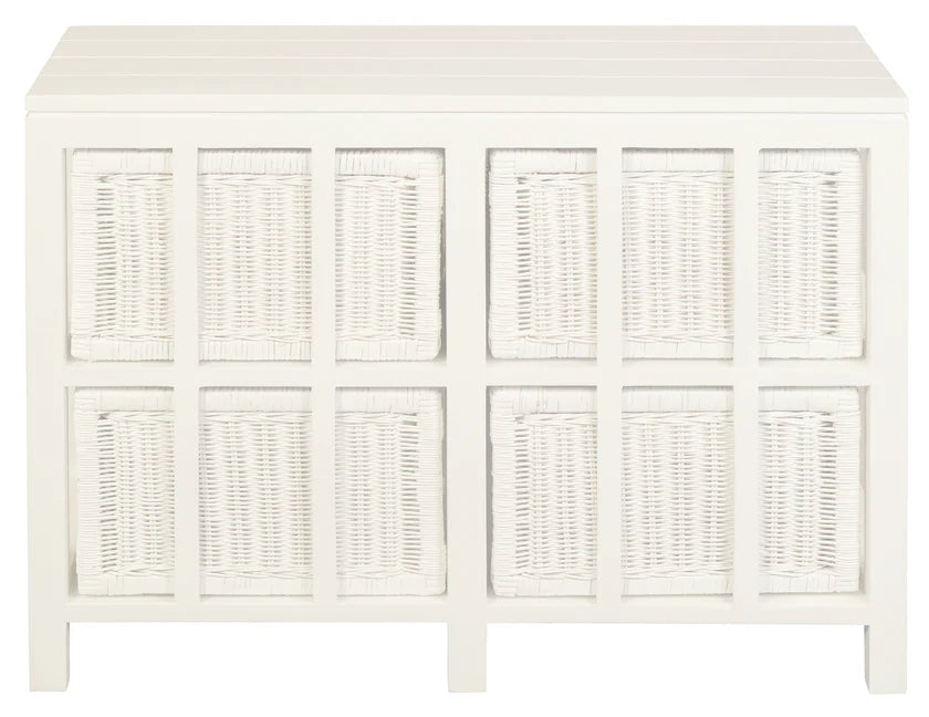 Handcrafted White Rattan 4-Drawer Cabinet - White