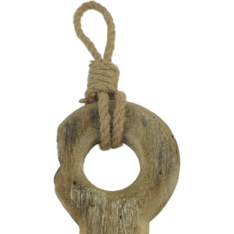 Handcrafted Wooden Anchor Wall Hanging with 3 Hooks - 39.5x6.5x63cms