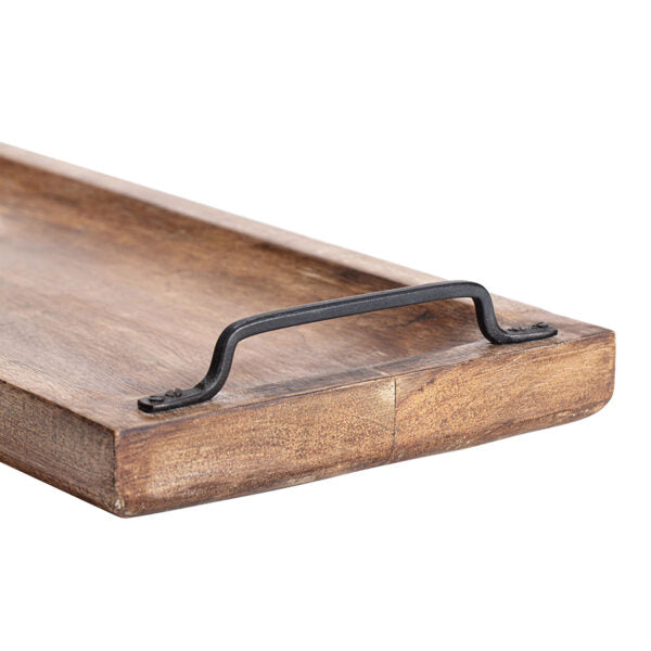 Handcrafted Wooden Long Tray With Metal Handles 70cms