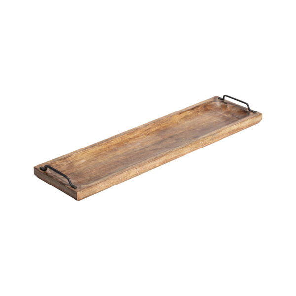 Handcrafted Wooden Long Tray With Metal Handles 70cms