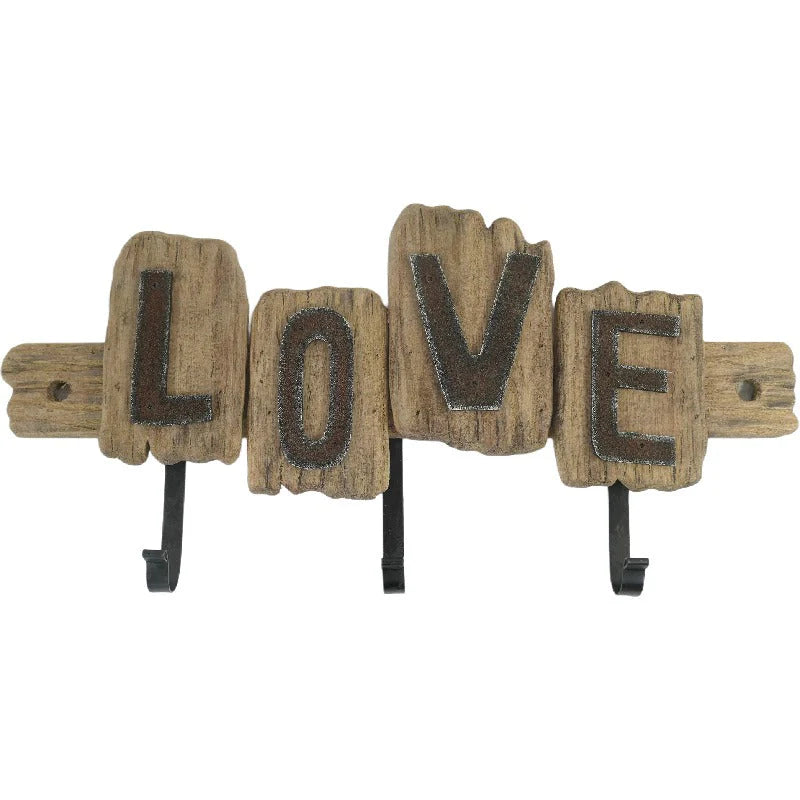 Handcrafted 'Love' 3-Hook Wall Hanging