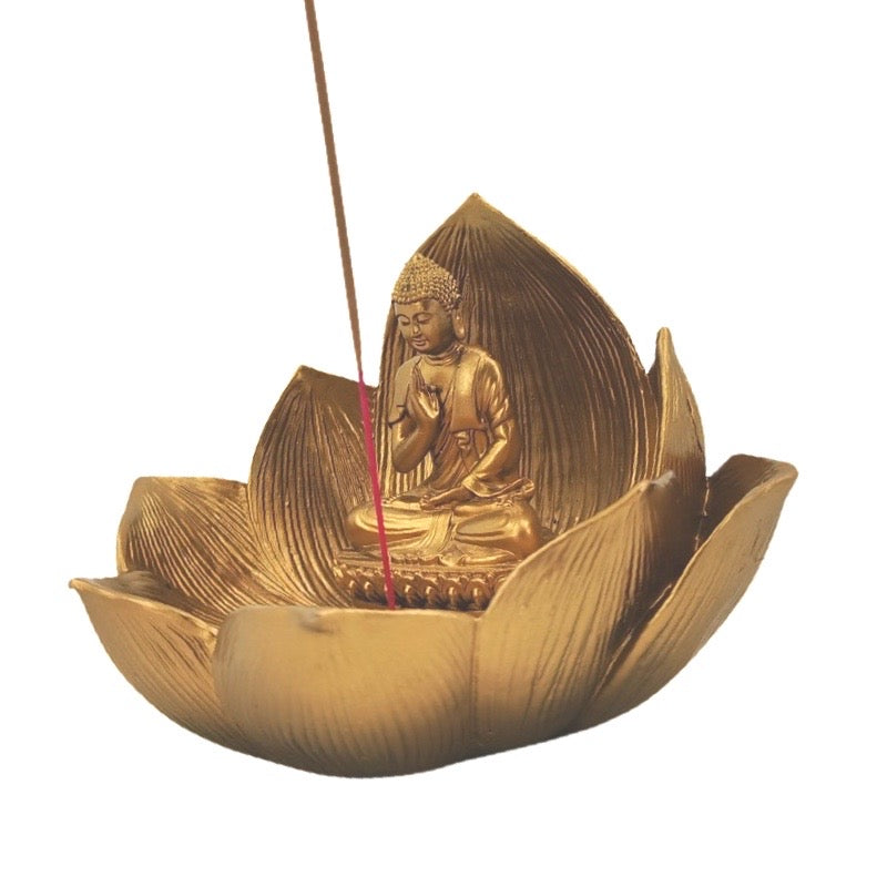 Handmade Australia Buddha in Lotus Incense Holder - 13.5cms