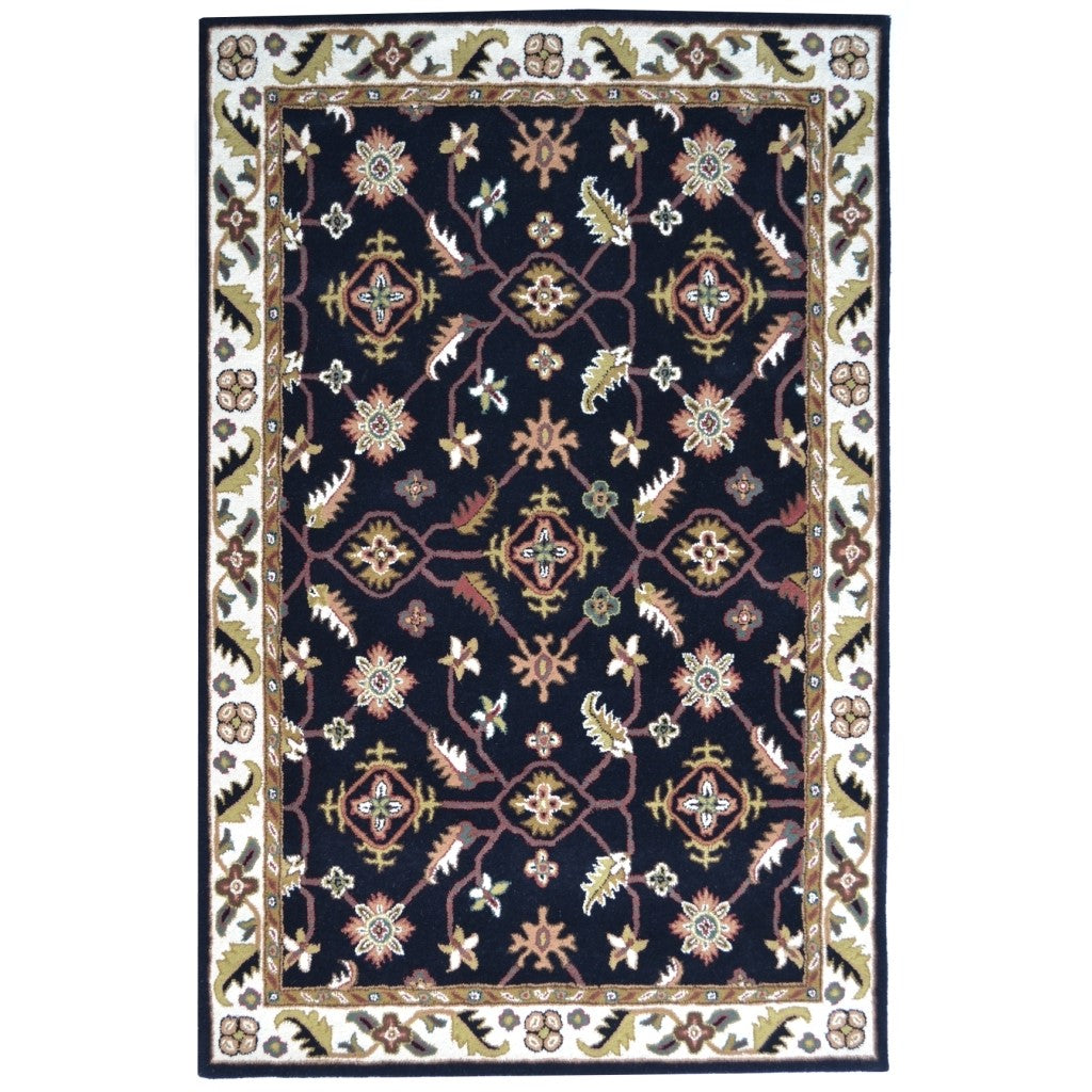 Handmade Black & Cream Floral Wool Rug (Available in 4 Sizes)