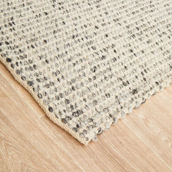 Handmade Grey Wool Flat Weave Reversible Rug - 225 x 155cms