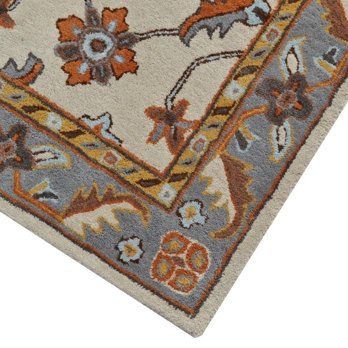 Handmade Grey & Cream Floral Wool Rug (Available in 4 Sizes)