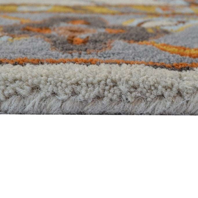 Handmade Grey & Cream Floral Wool Rug - Floor Runner