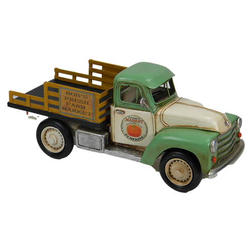 Handmade Metal Farm Truck Decor - Green & white - 29cms