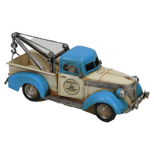 Handmade Metal Tow Truck Decor - Blue & white - 29cms