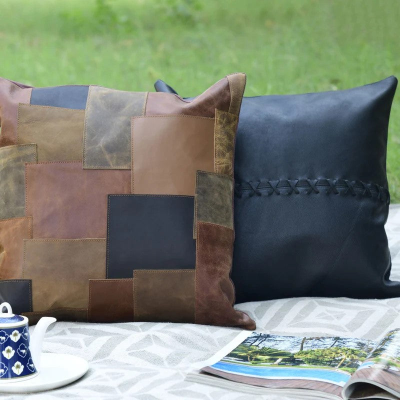 Handmade Patchwork Leather Cushion Cushion Cover 40 x 40cms