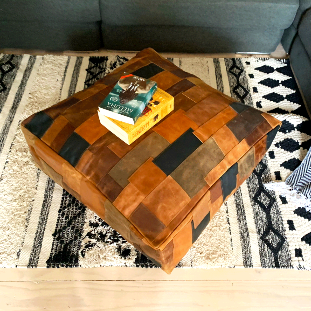 Handmade Patchwork Ottoman Cover - Brown