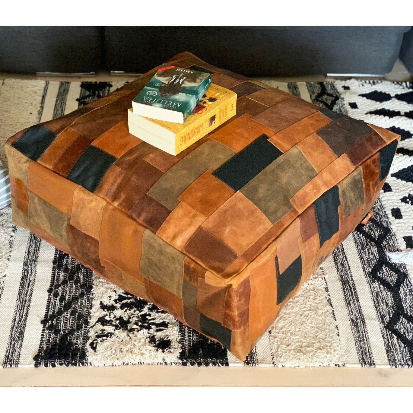 Handmade Patchwork Ottoman Cover - Brown