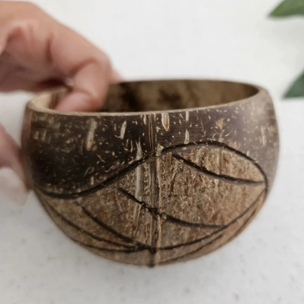 Handmade Recycled Leaf Patterned Coconut Bowl