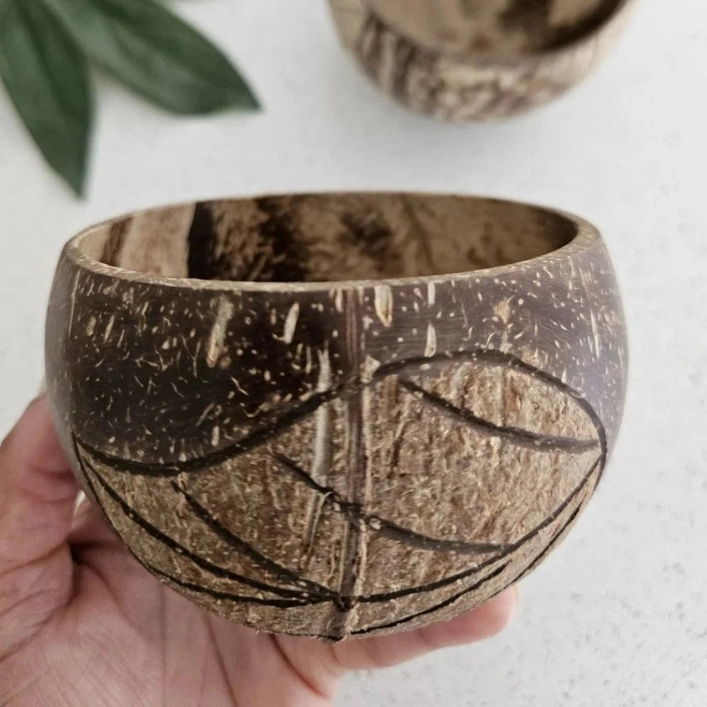 Handmade Recycled Leaf Patterned Coconut Bowl