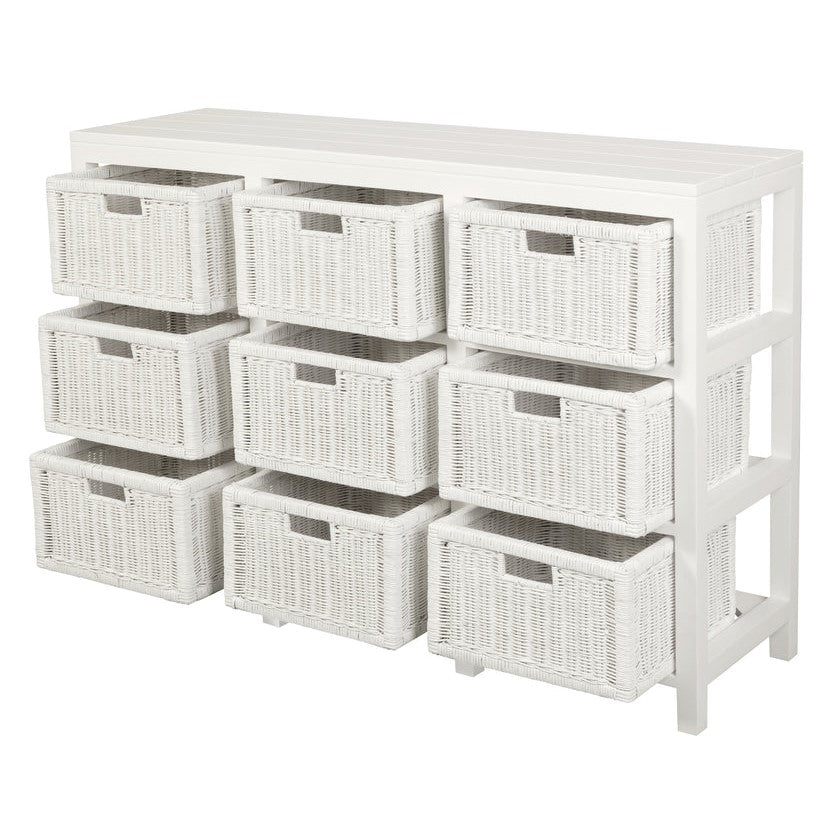 Handwoven Rattan Drawer Cabinet - White