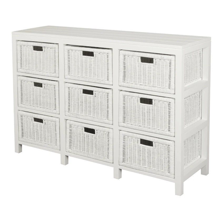 Handwoven Rattan Drawer Cabinet - White