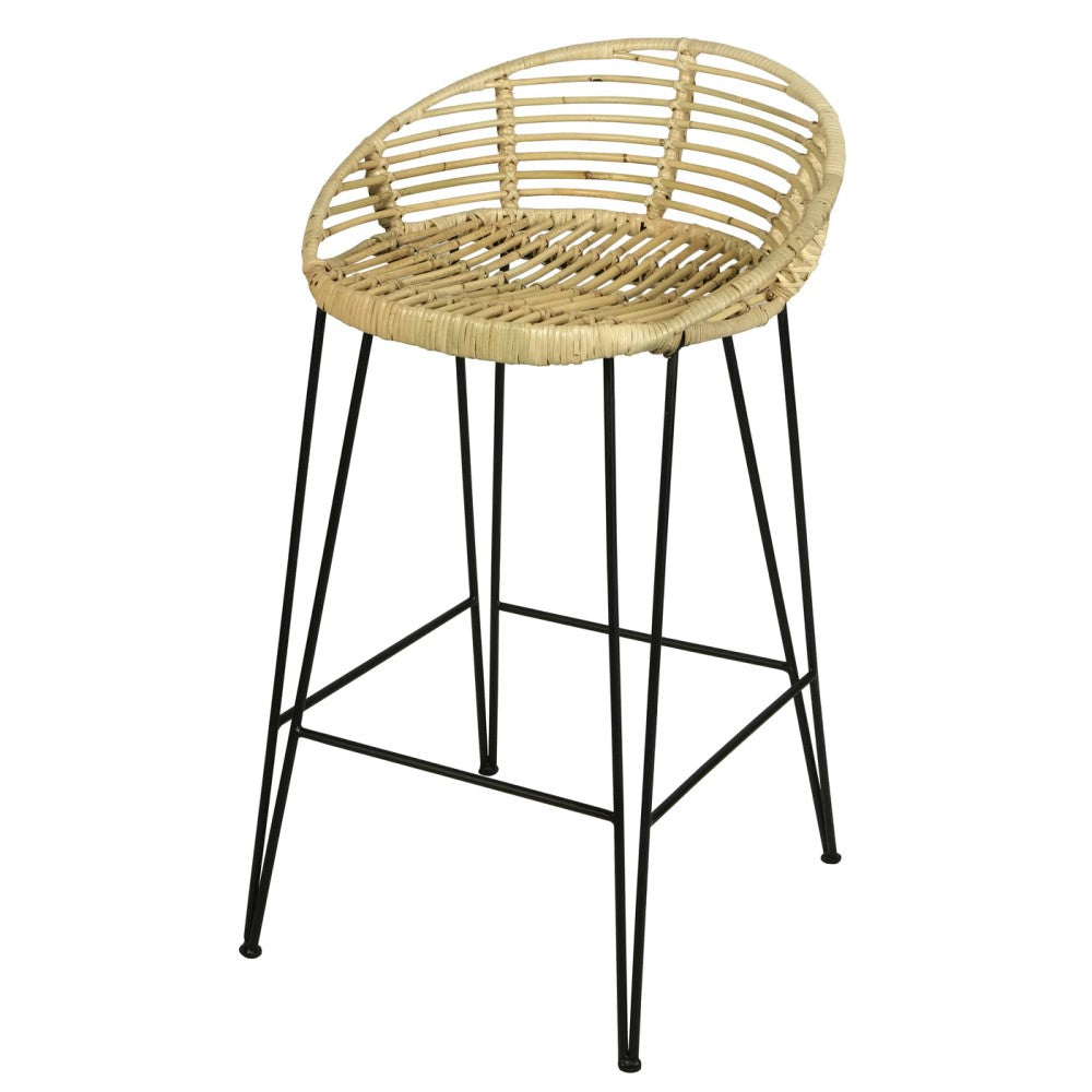 Handwoven Rounded Rattan Bar Stool