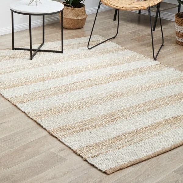 Handwoven Textured Noosa Natural White Rug - 220X150cms