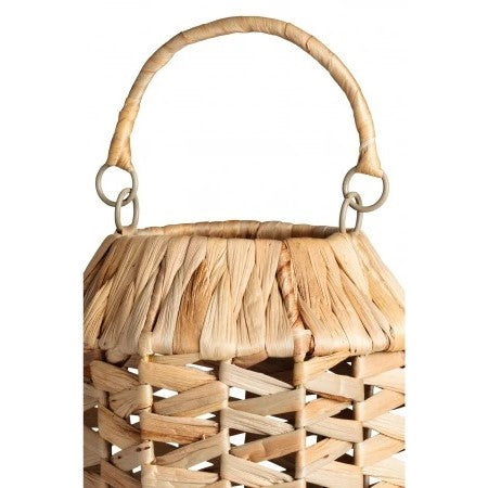 Handwoven Water Hyacinth Lantern with Glass Inner