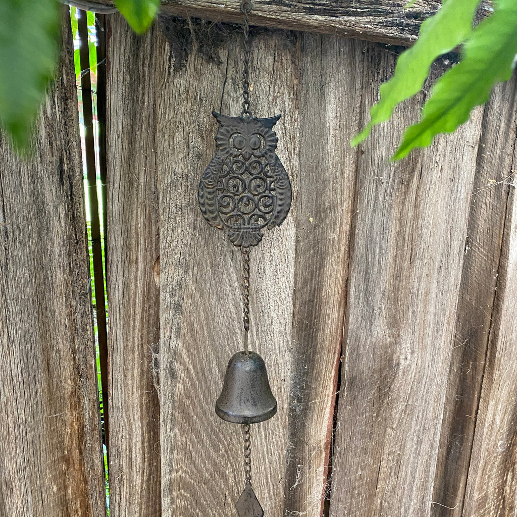 Hanging Bell Owl Delight - Rustic Brown