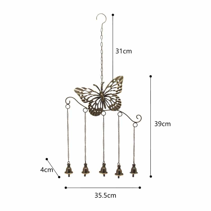 Hanging Butterfly Mobile with 5 Bells - 35x4x77cms