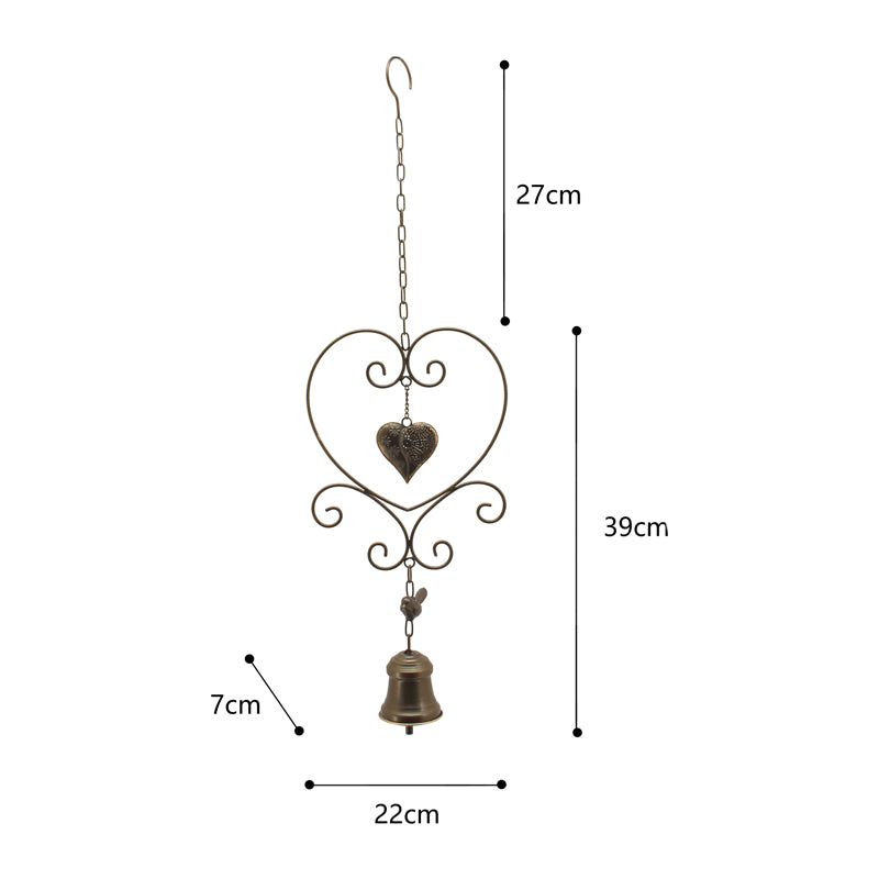 Hanging Hearts Bell with Bird - 22x7x73cms