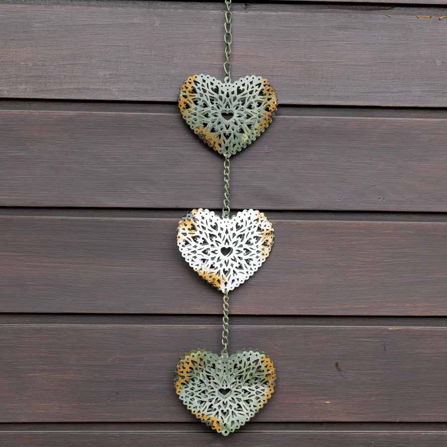 Hanging Hearts With Cast Iron Bell Wind Chime