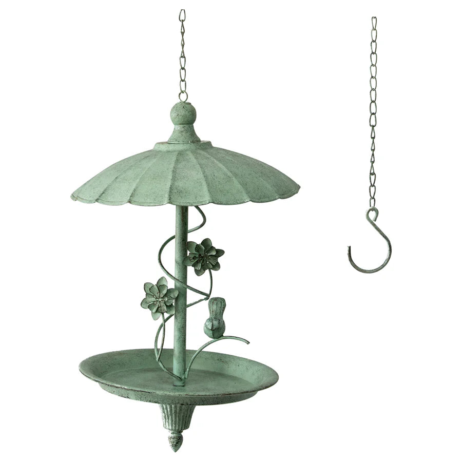 Hanging Metal Birdfeeder with Umbrella & Flowers