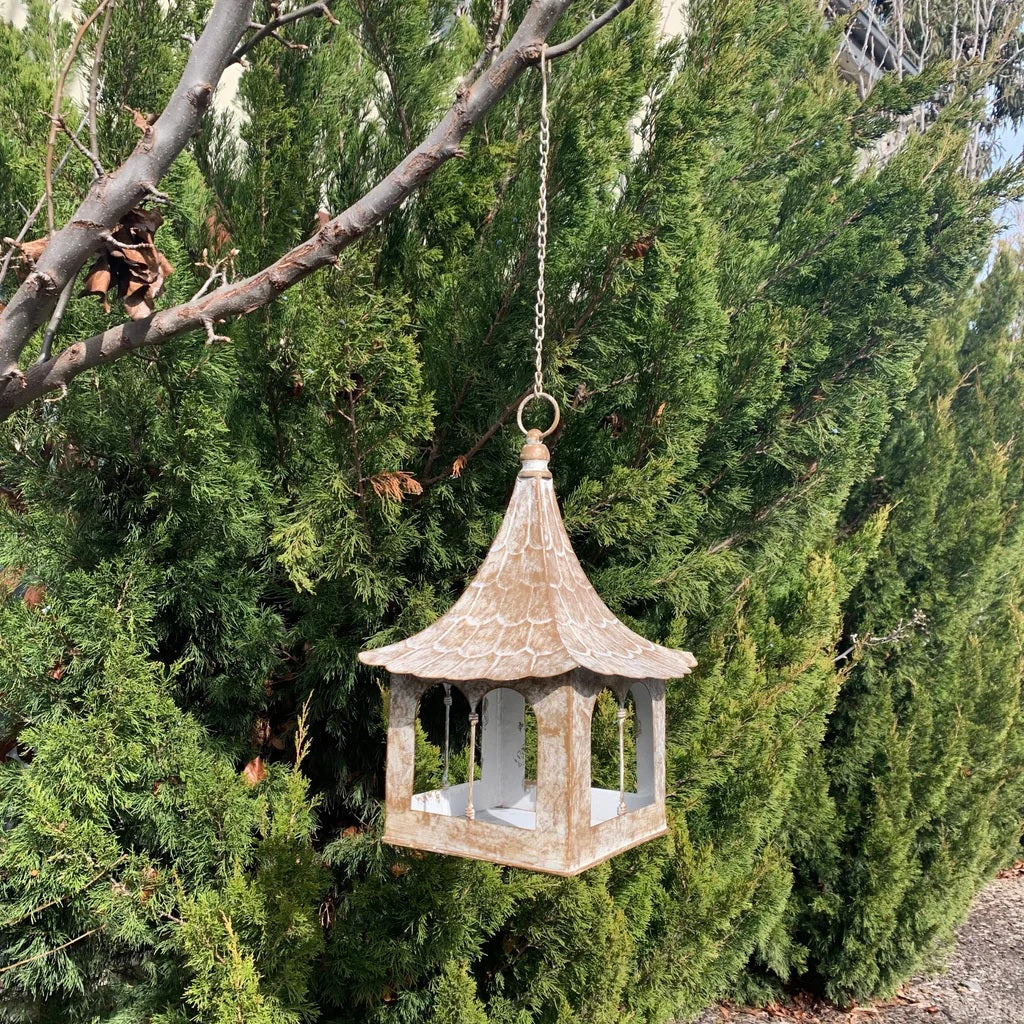 Hanging Tent White Wash Bird Feeder