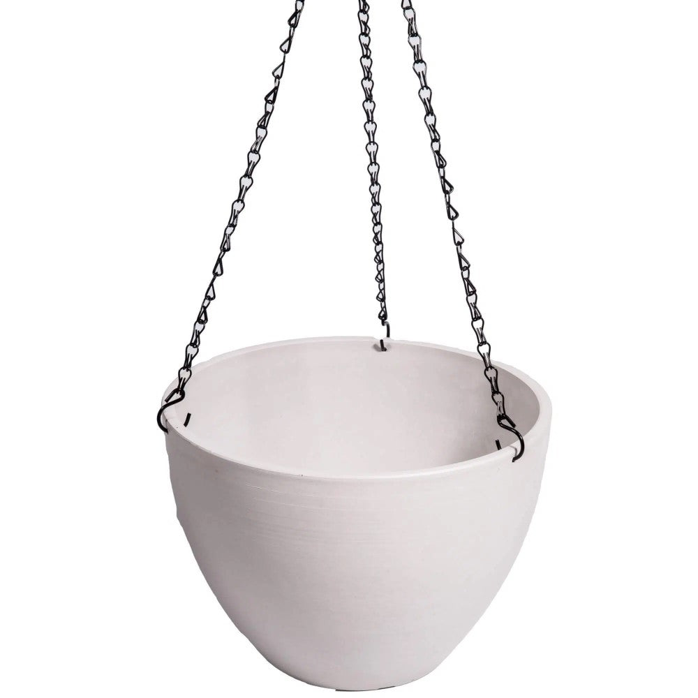 Hanging White Plastic Pot With Chain 30cms