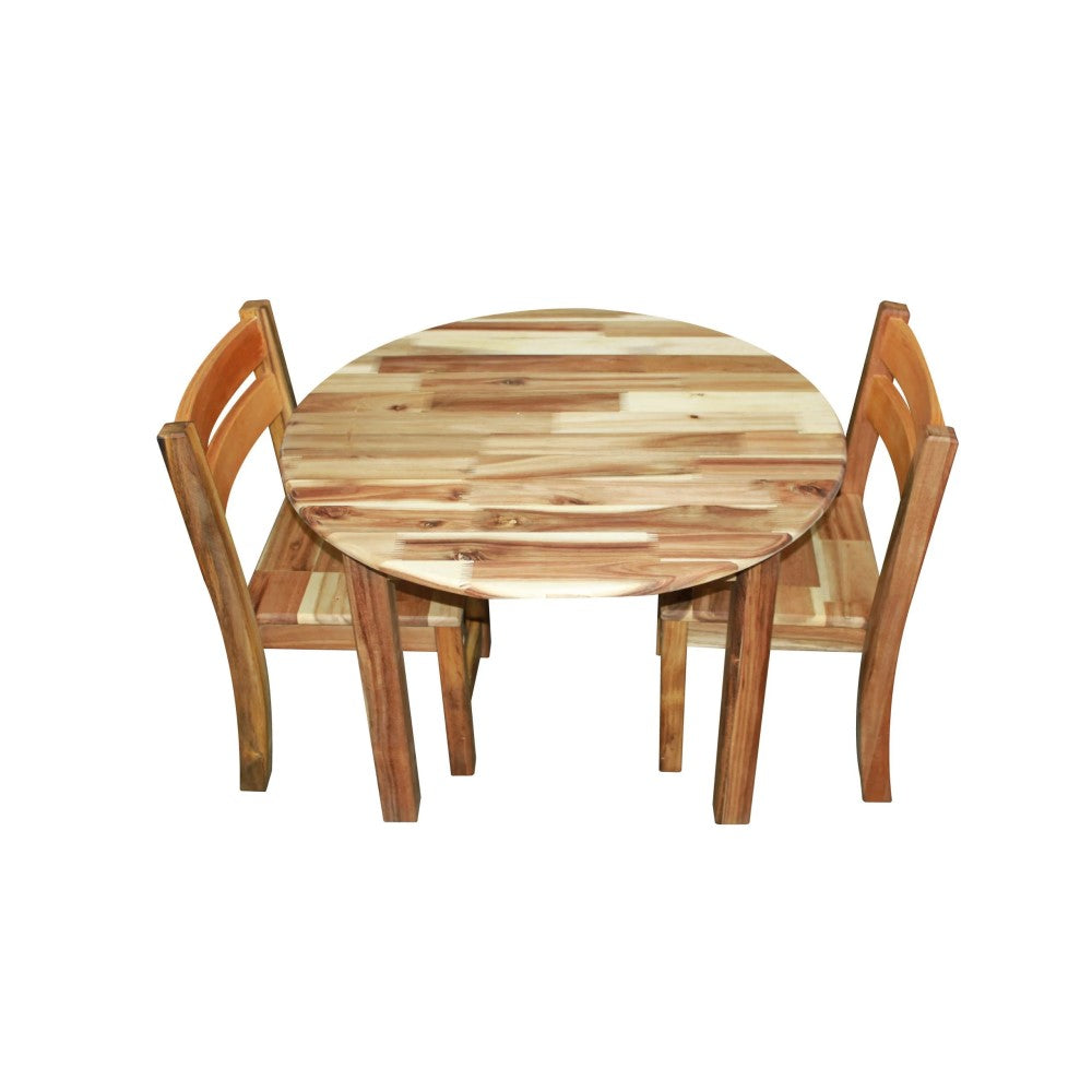 Hardwood Medium Round Table with 2 Stacking Chairs