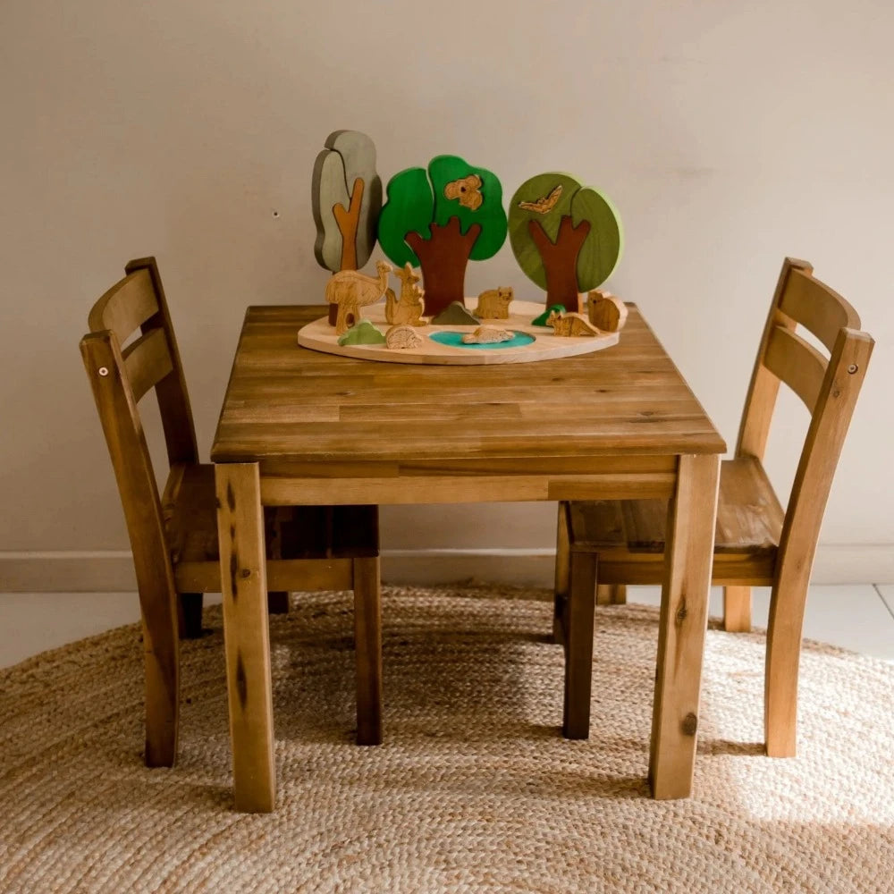 Hardwood Table with 2 Stacking Chairs