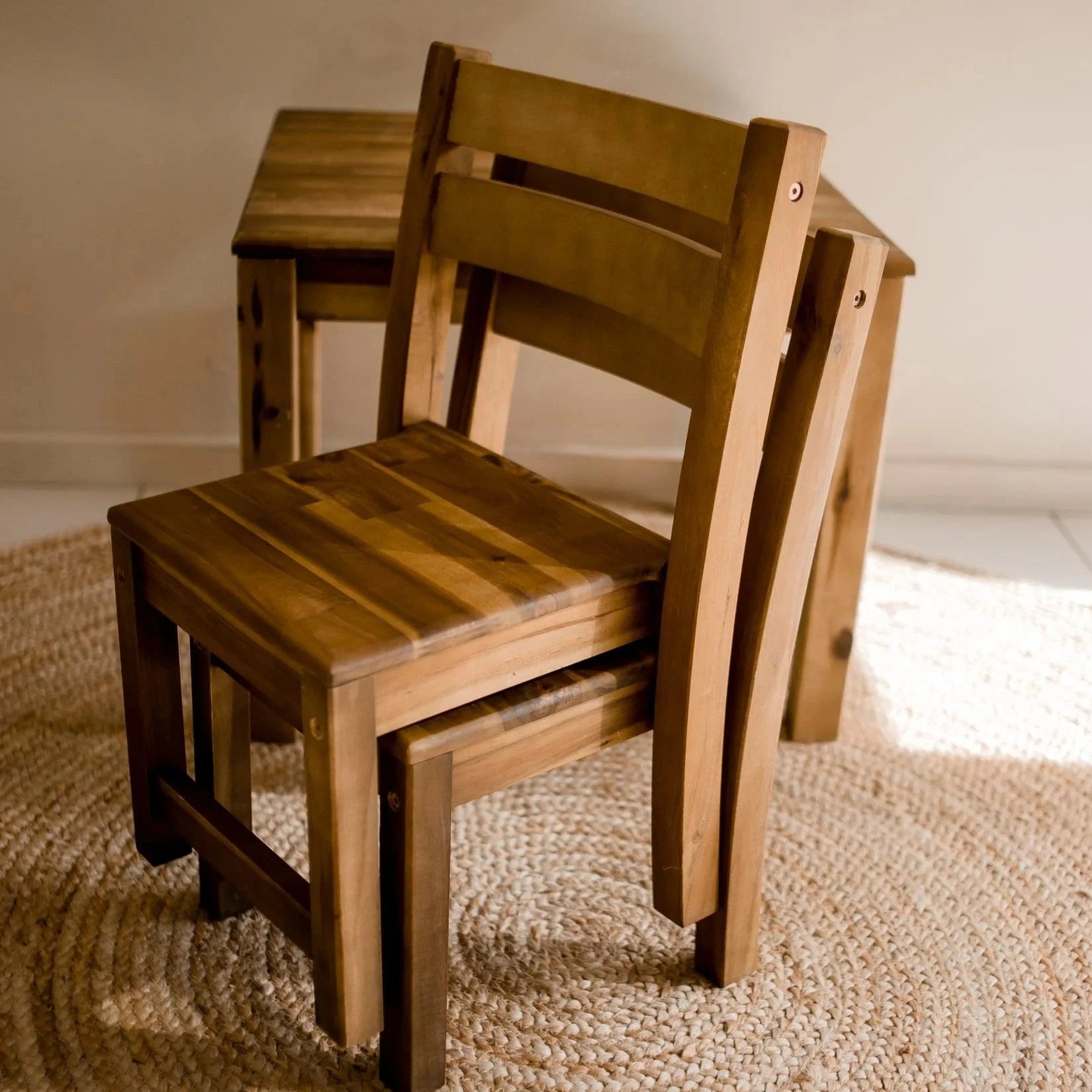 Hardwood Table with 2 Stacking Chairs