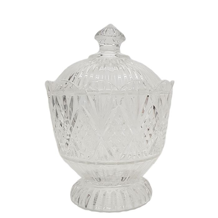 Harrod Crystal Glass Jar with Footed Stem Diamond Embossed Pattern