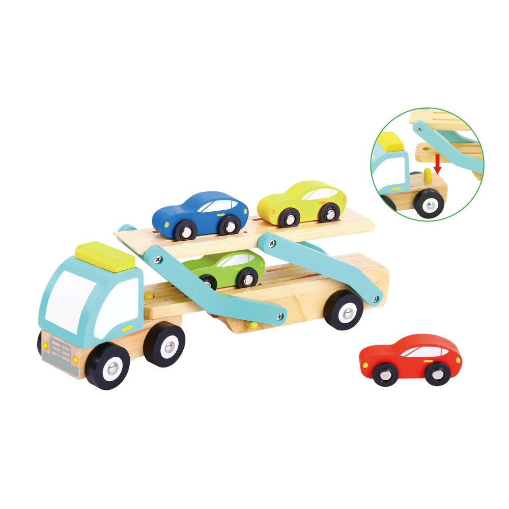 Kids Wooden Car Hauler and Cars Playset