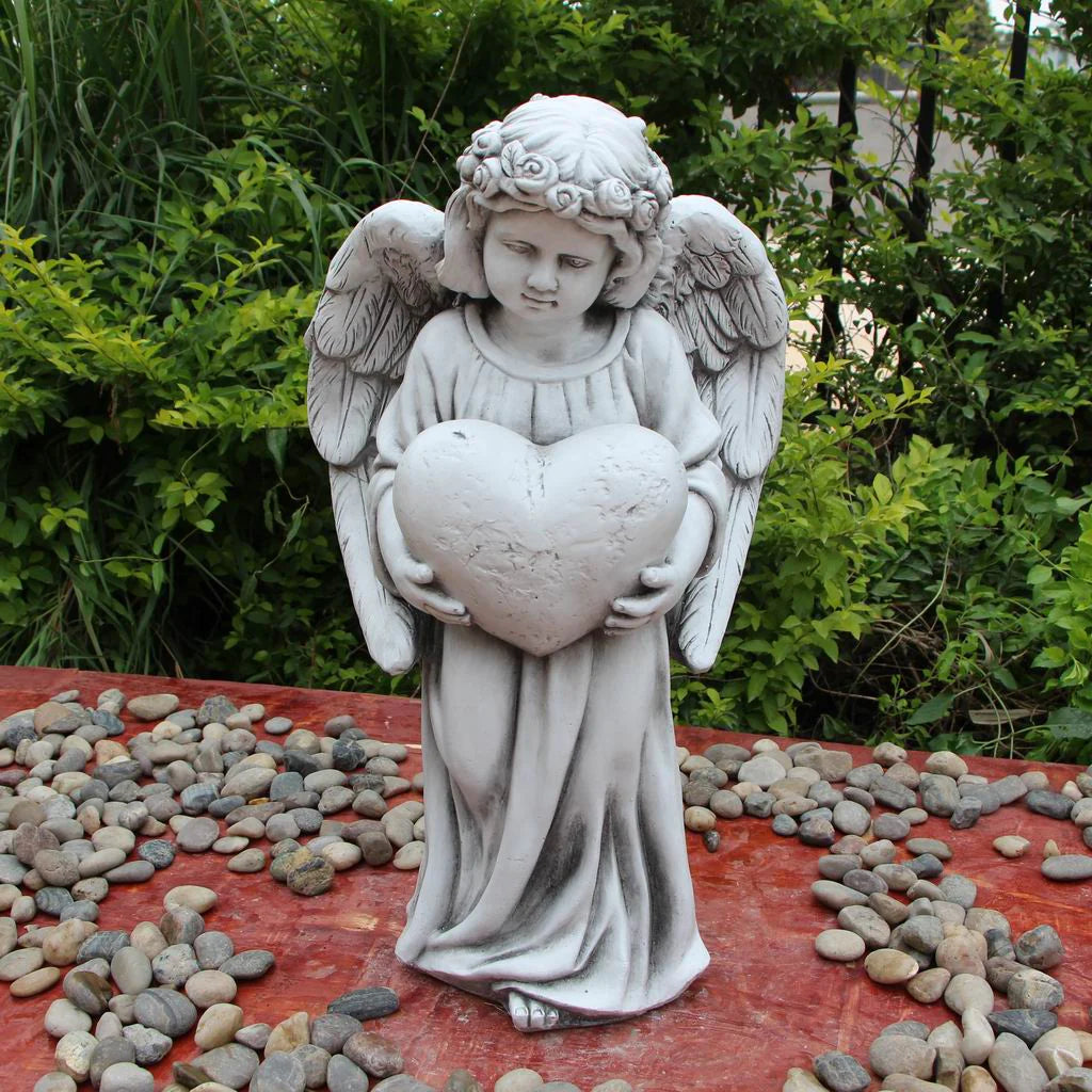 Angel Holding Heart Garden Statue