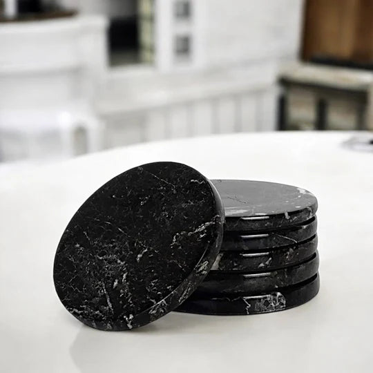 Heavy Marble Round Coasters - Black