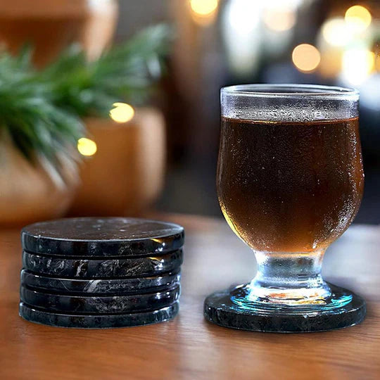 Heavy Marble Round Coasters - Black