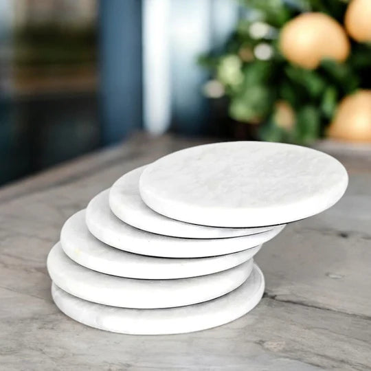 Heavy Marble Round Coasters - White