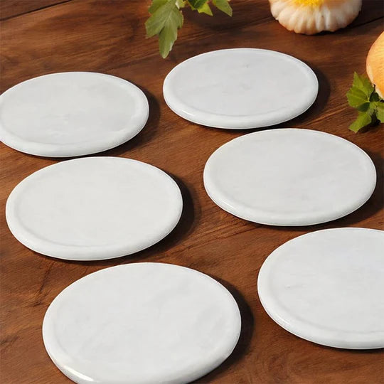 Heavy Marble Round Coasters - White