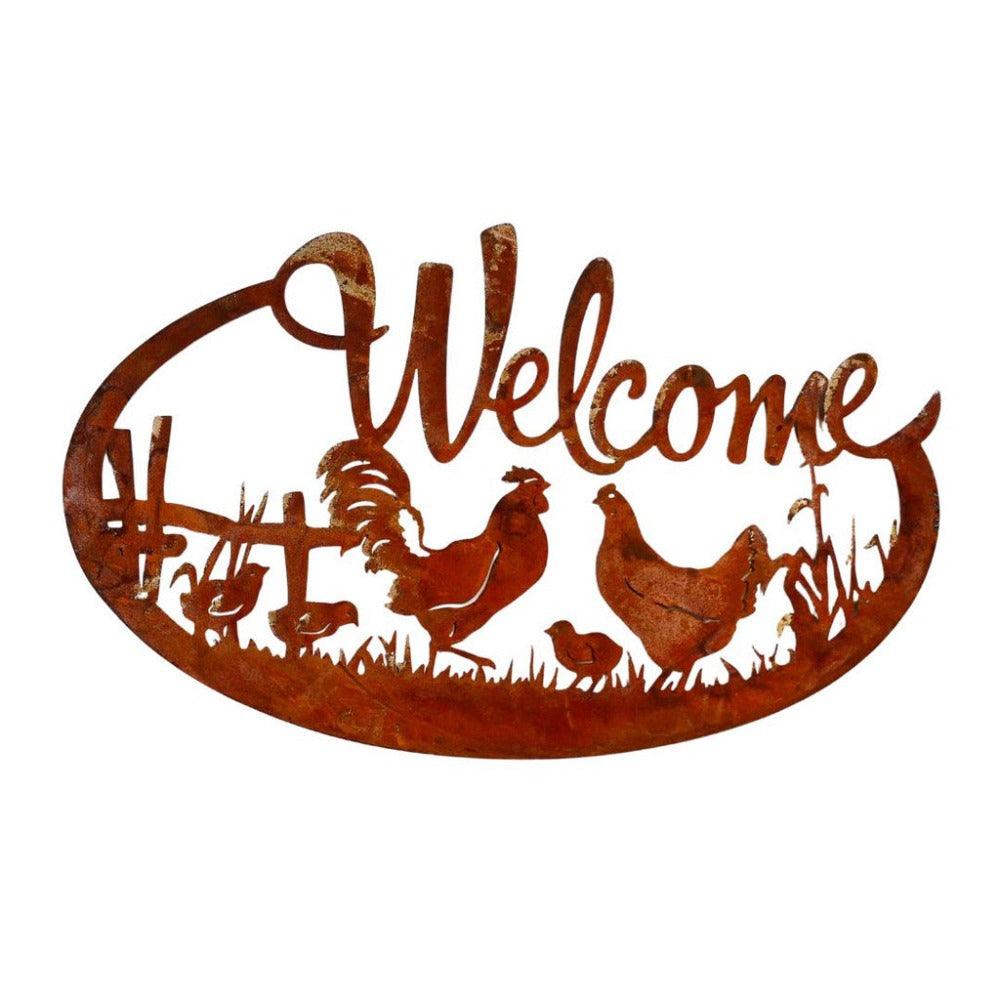 Hen Metal Wall Art Welcome Sign