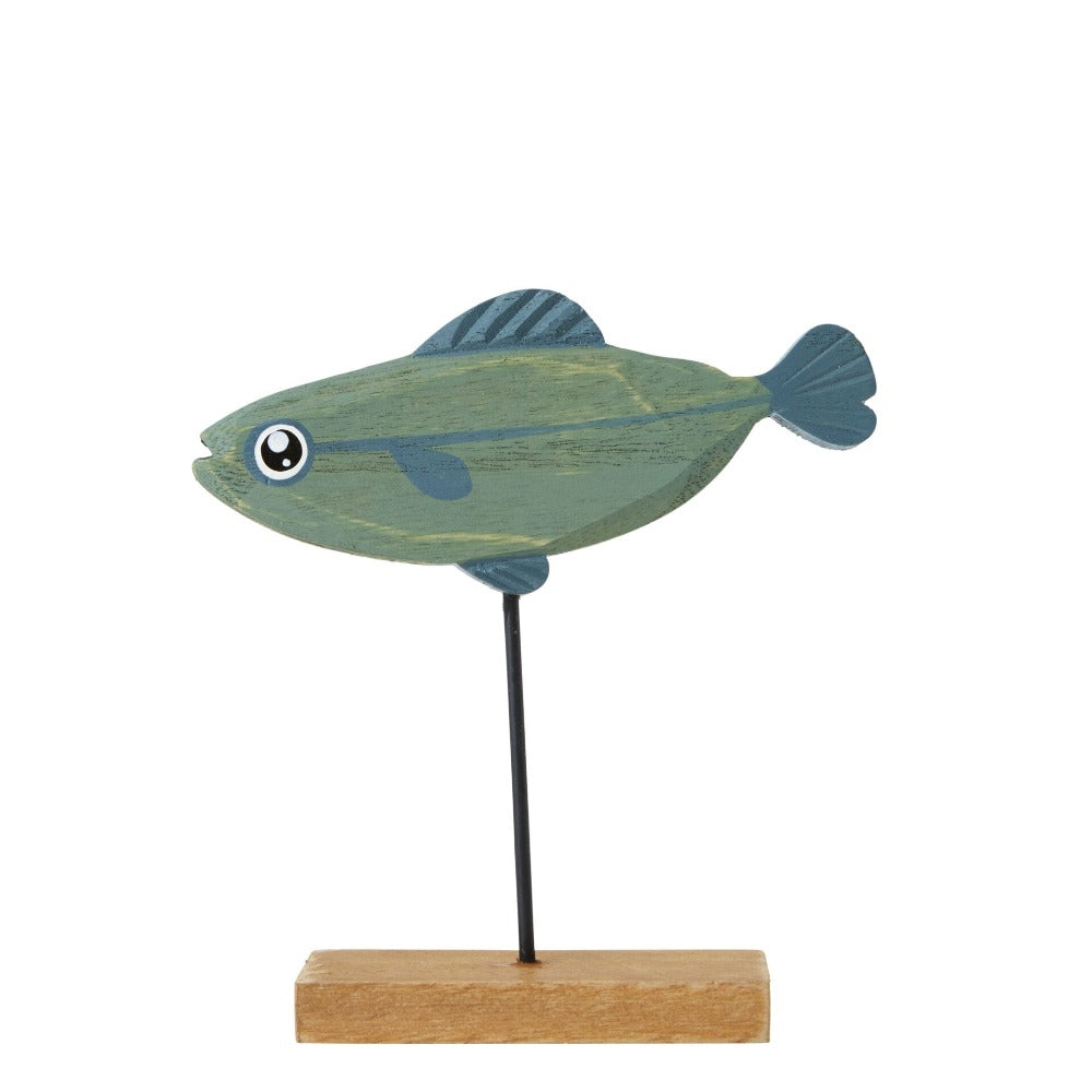 Home Decor Accent Wood Fish Statue - Blue