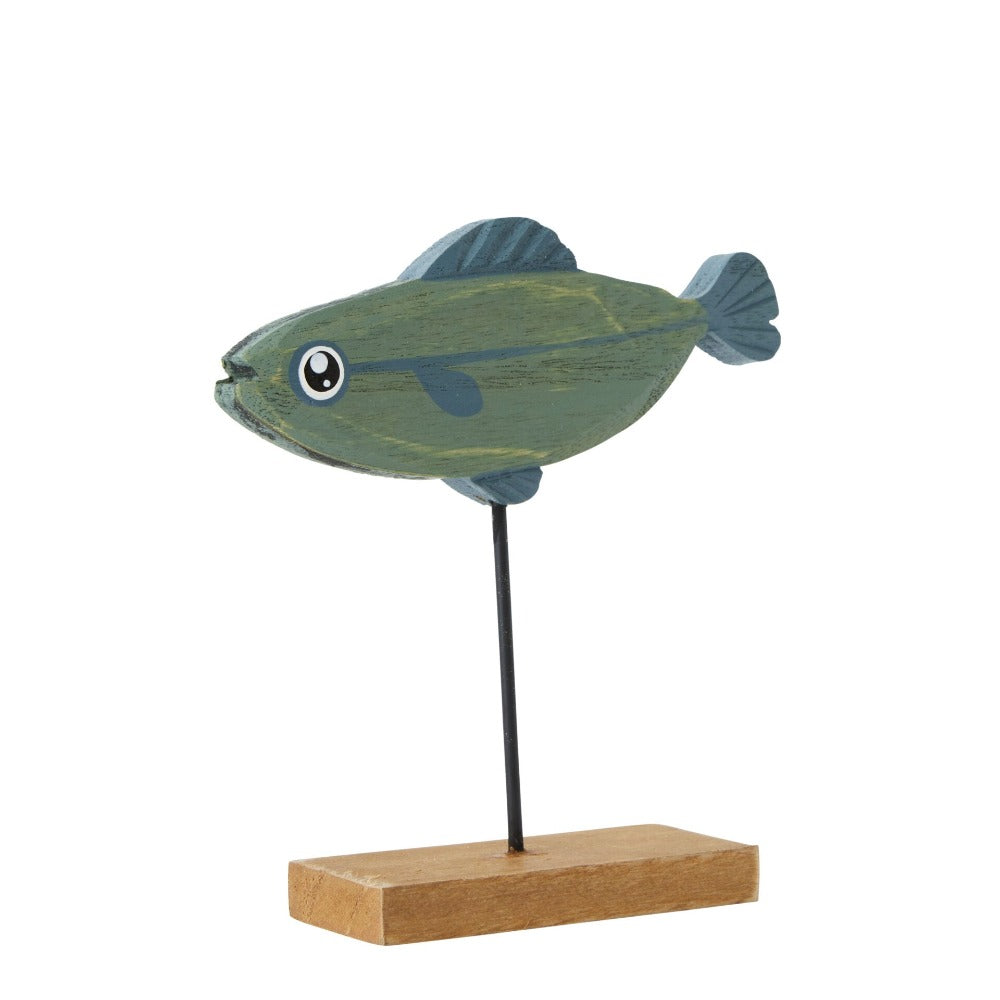 Home Decor Accent Wood Fish Statue - Blue