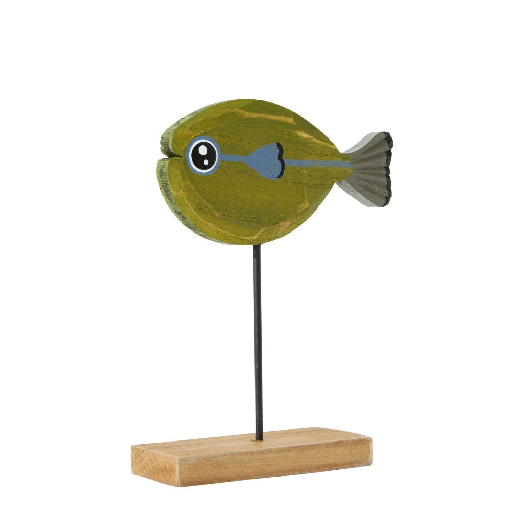 Home Decor Accent Wood Fish Statue - Green